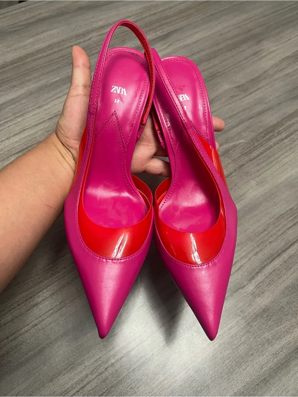 Zara Hot Pink and Red Pointed Slingback Heels